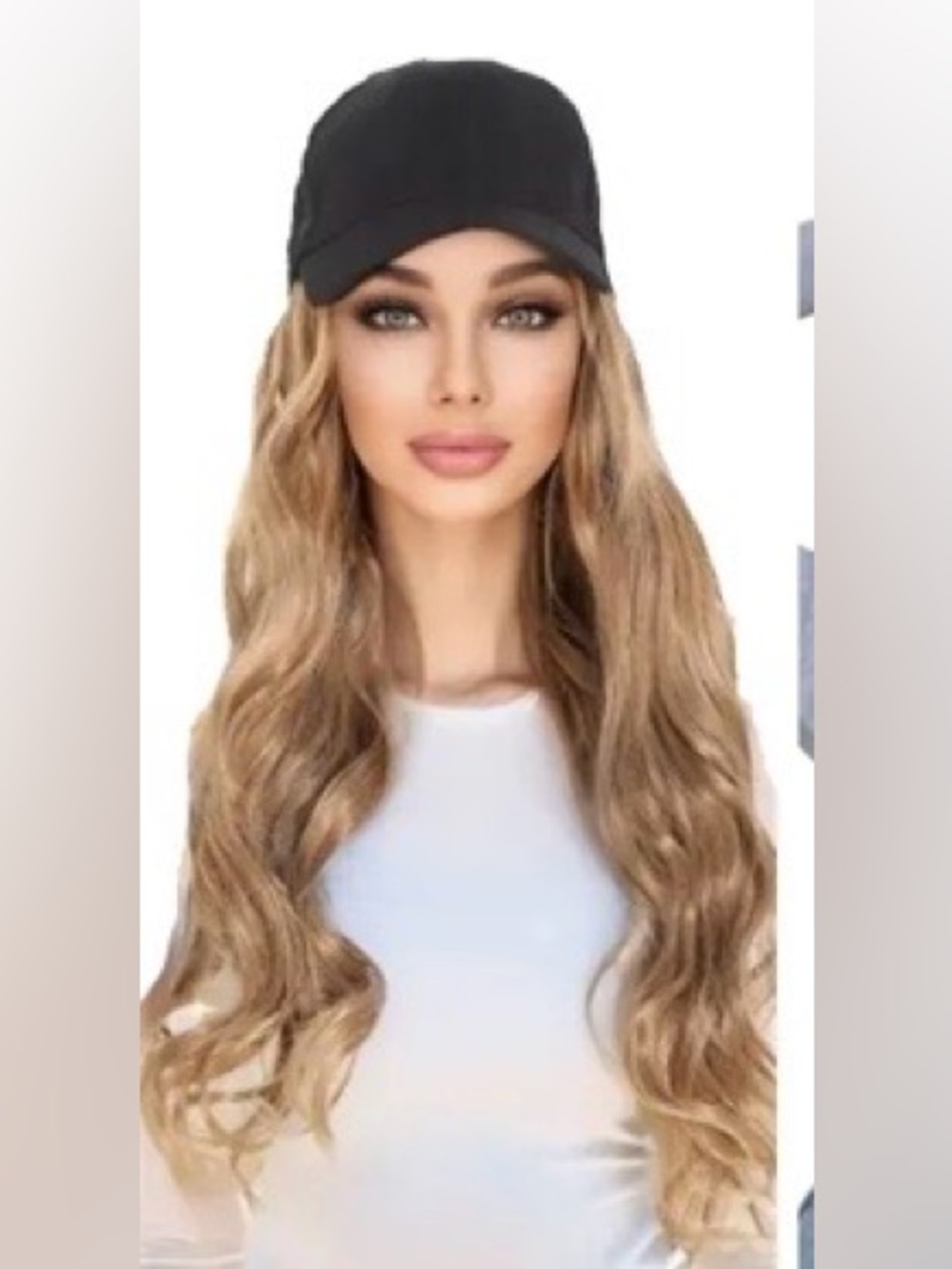 16” Women Baseball Cap Hat with Synthetic Wavy Hair Long Wavy Golden Blonde